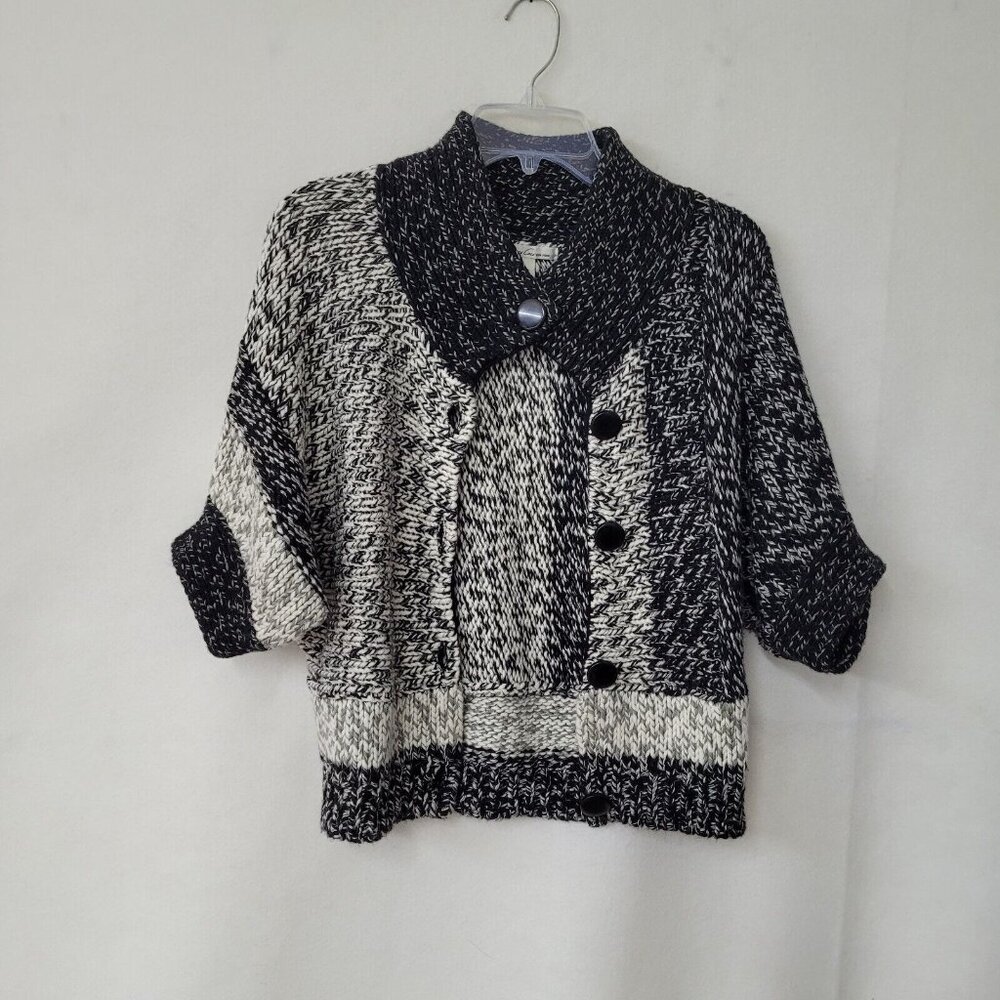 Kenneth Cole Sweater Women S Black White Colorblock Short Sleeve Cardigan Pocket